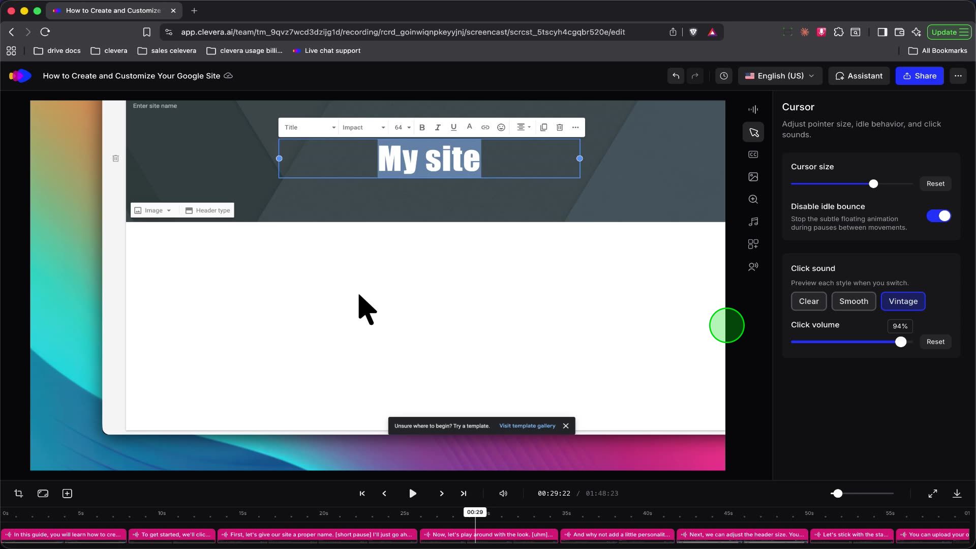 Selecting the 'Vintage' click sound profile.